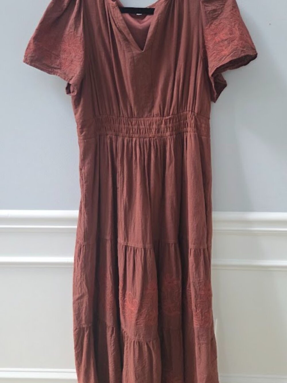 Embroidered Brown Maxi Dress